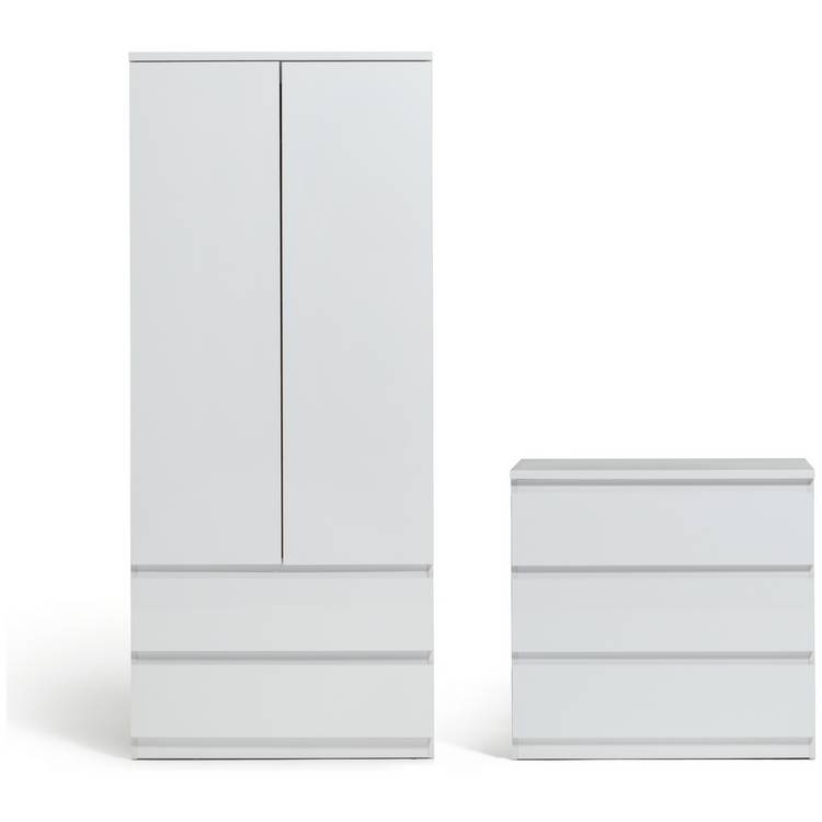 Habitat Jenson 2 Piece 2 Door Wardrobe Set- White Gloss 0