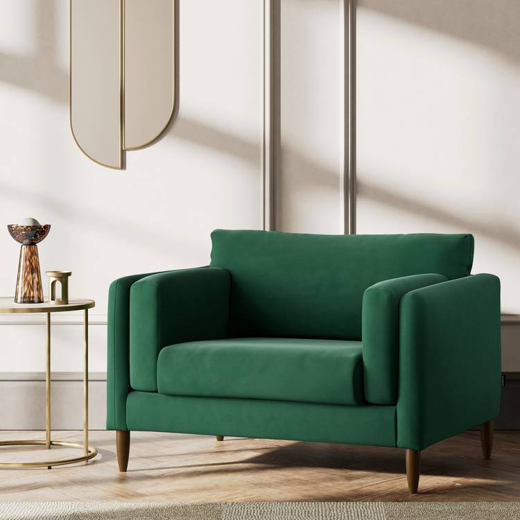 Habitat Newington Fabric Cuddle Chair - Green - Dark Leg 0