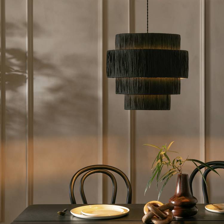 Habitat Salto Raffia Black 4 Tier Pendant shade - 40cm 0