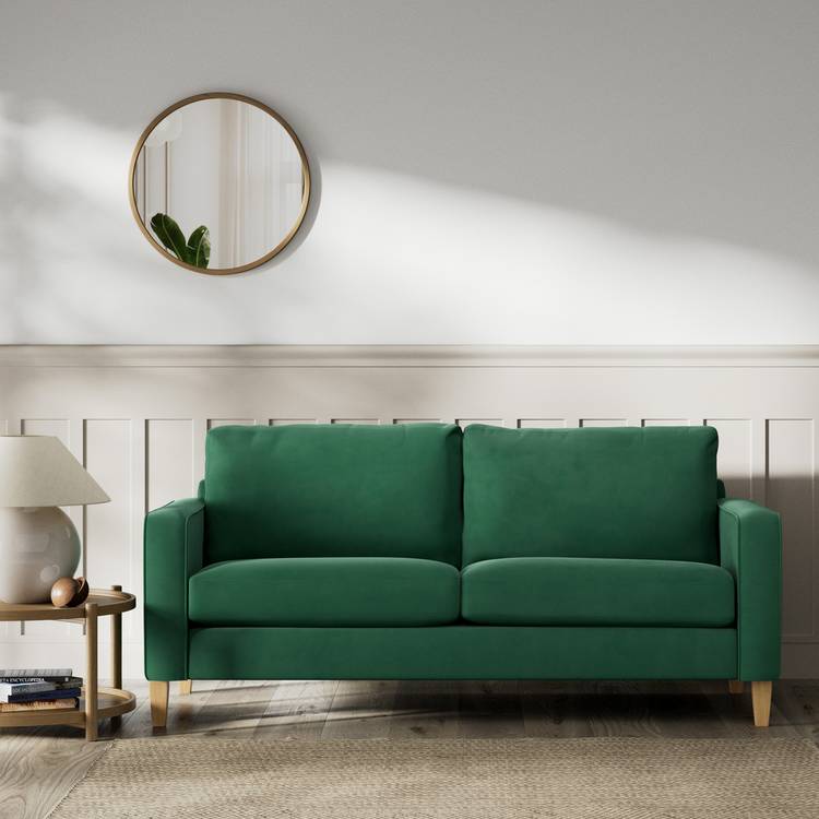 Habitat Flint Fabric 3 Seater Sofa - Green - Ash Leg 0