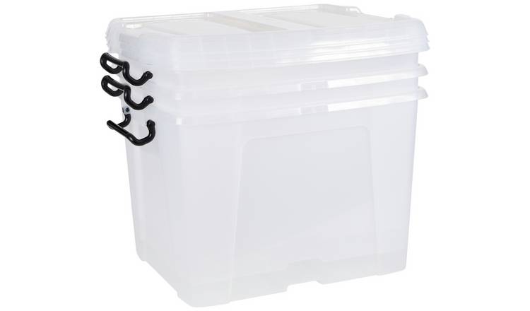 Strata Smart 3 x 40L Plastic Storage Boxes with Lid - Clear