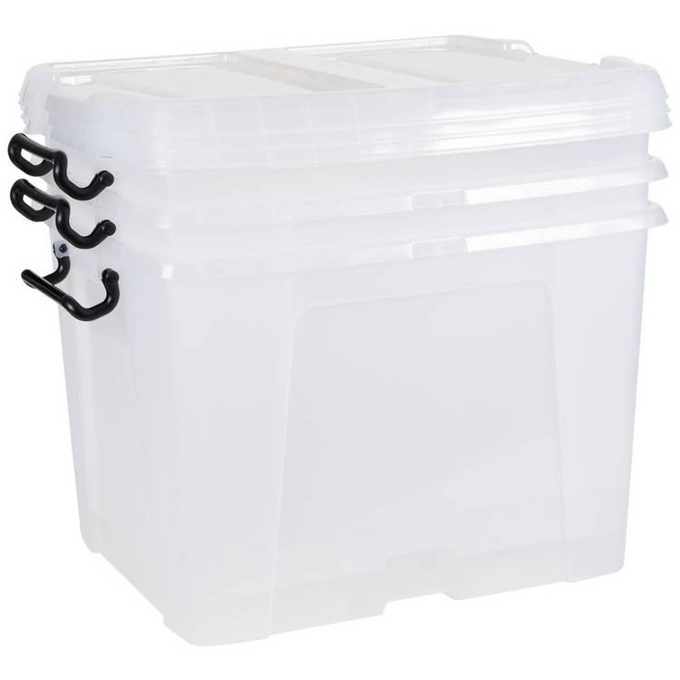 Strata Smart 3 x 40L Plastic Storage Boxes with Lid - Clear 0