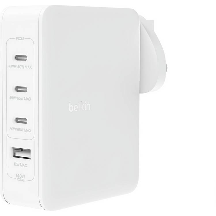 Belkin 140W 4 Port GaN Wall Charger with Travel tips -White 0