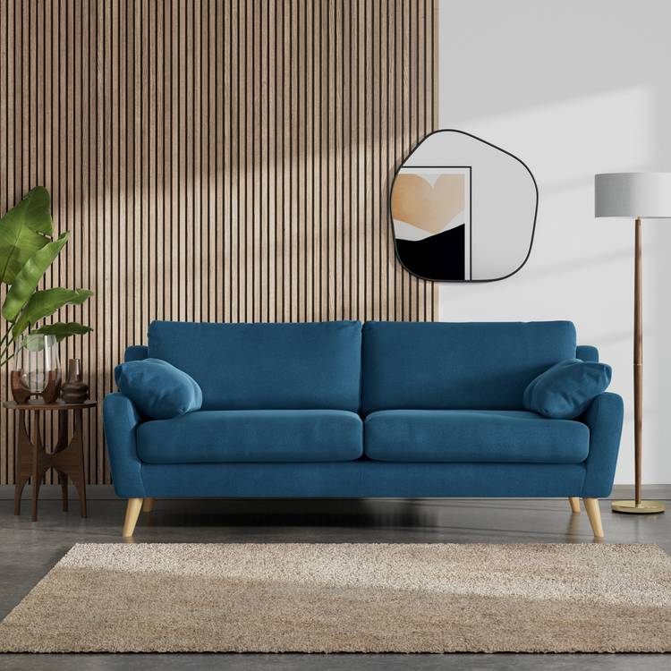 Habitat Ivor Velvet 4 Seater Sofa - Ink Blue - Ash Leg 0