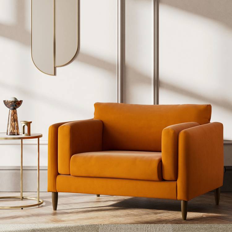Habitat Newington Fabric Cuddle Chair - Orange - Dark Leg 0