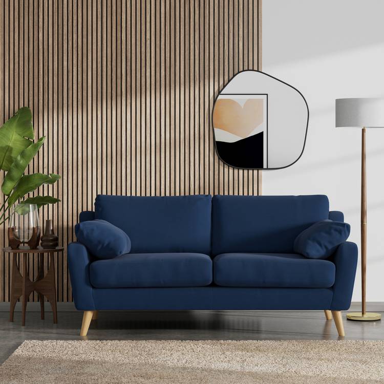 Habitat Ivor Fabric 3 Seater Sofa - Navy - Ash Leg 0