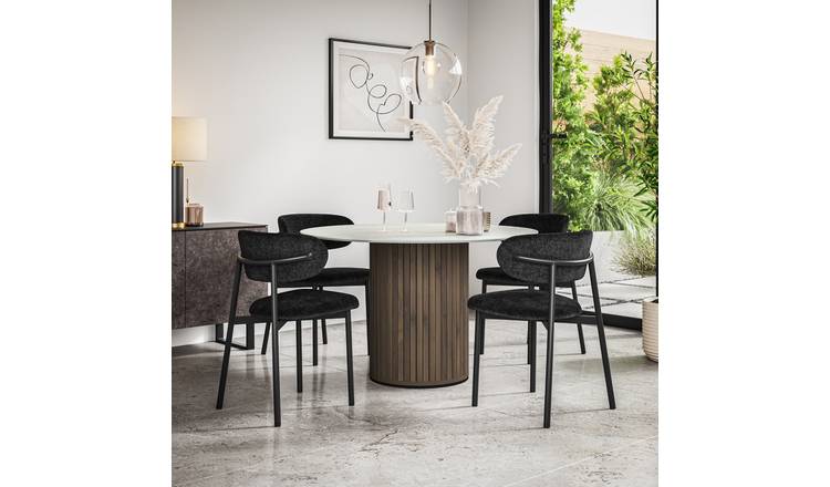 Furniture Online Arlo Myla Marble Top w Wal Legs Dining Table & 4 Black Chairs
