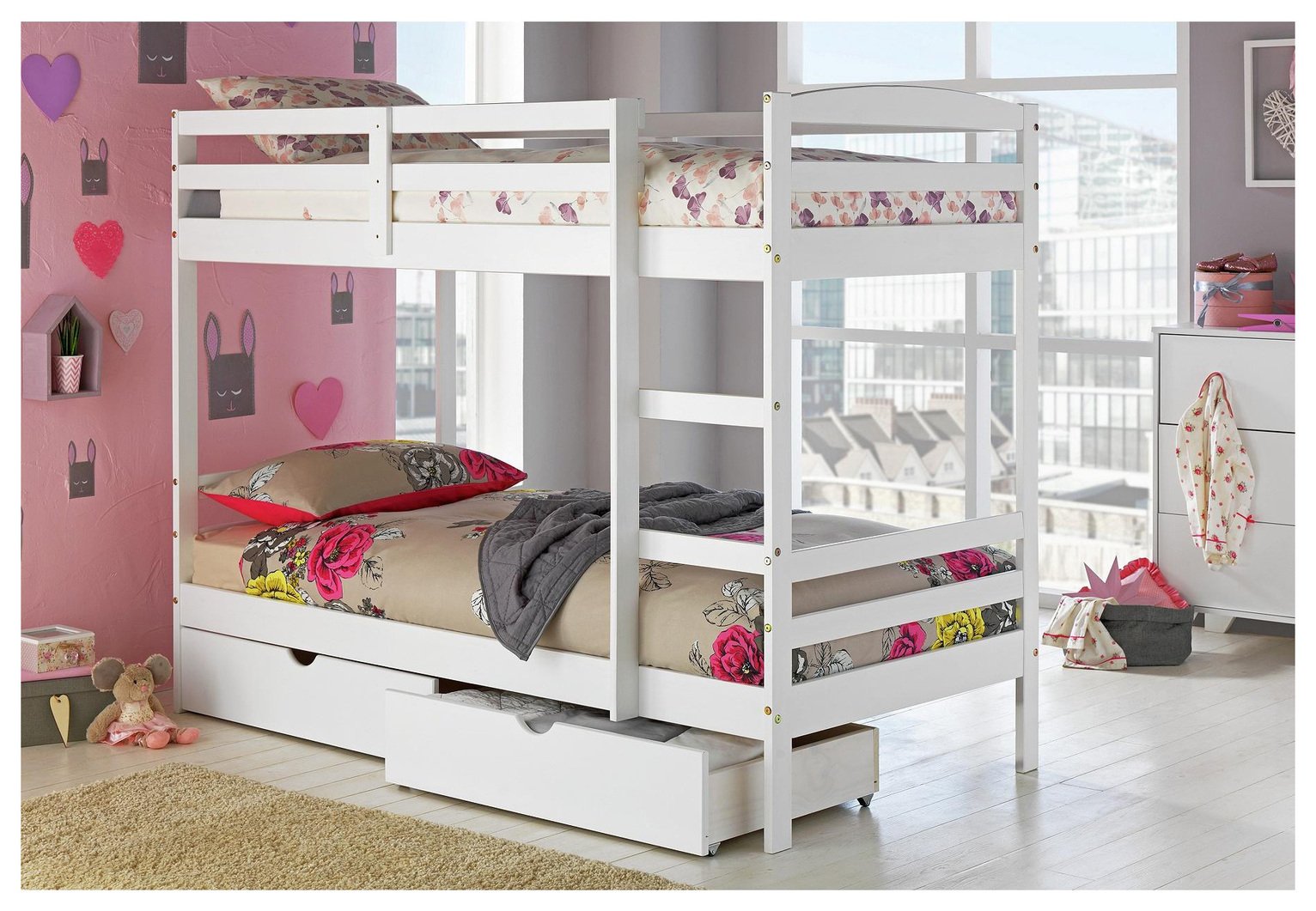 Argos Home Josie White Bunk Bed, Drawers & 2 Kids Mattresses