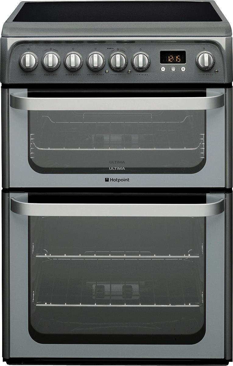 Hotpoint HUE61G 60cm Double Oven Electric Cooker - Graphite
