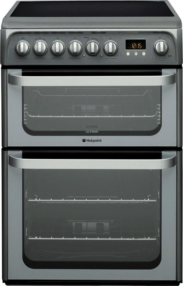 Hotpoint HUE61G 60cm Double Oven Electric Cooker - Graphite