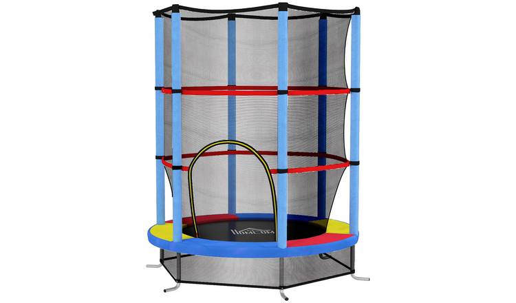 HOMCOM Steel Kids Trampoline with Safety Enclosure Net - Multicoloured