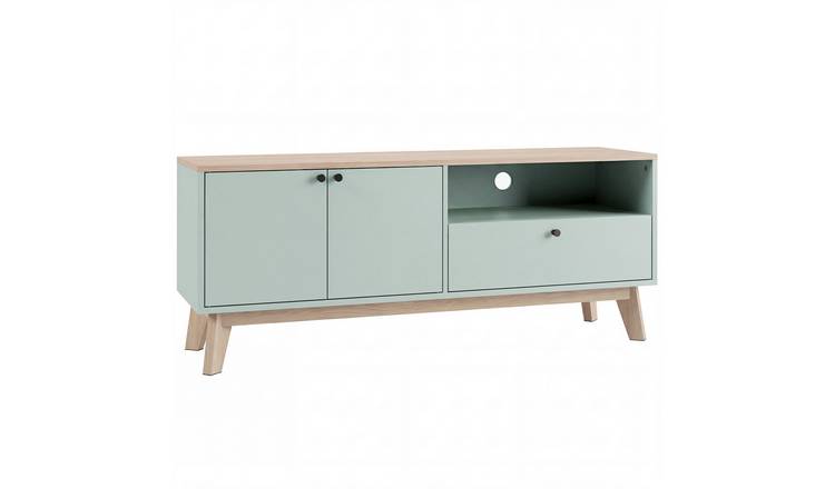 HOMCOM Modern TV Stand Cabinet with 2 Doors and Open Shelf - Light Green