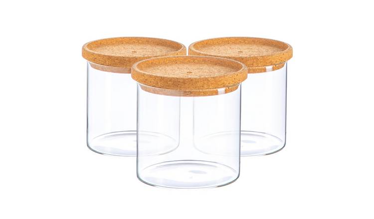 Argon Tableware Scandi Storage Jar with Cork Lids- Pack of 3