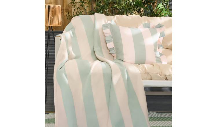 OHS Stripe Polar Fleece Blanket Throw 120 x 150cm - Sage/Cream