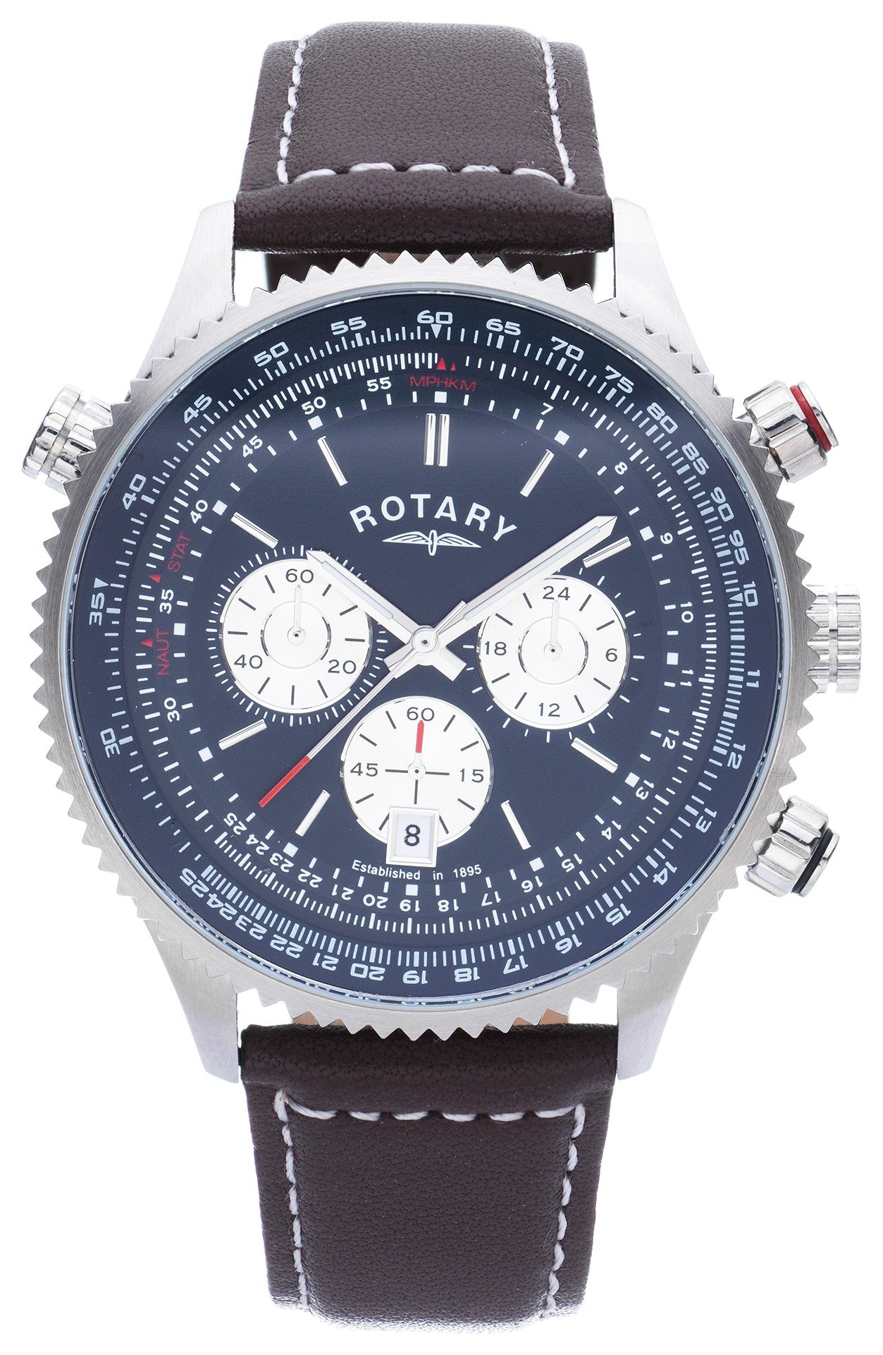 Rotary Men's Stainless Steel Chronograph Leather Strap Watch