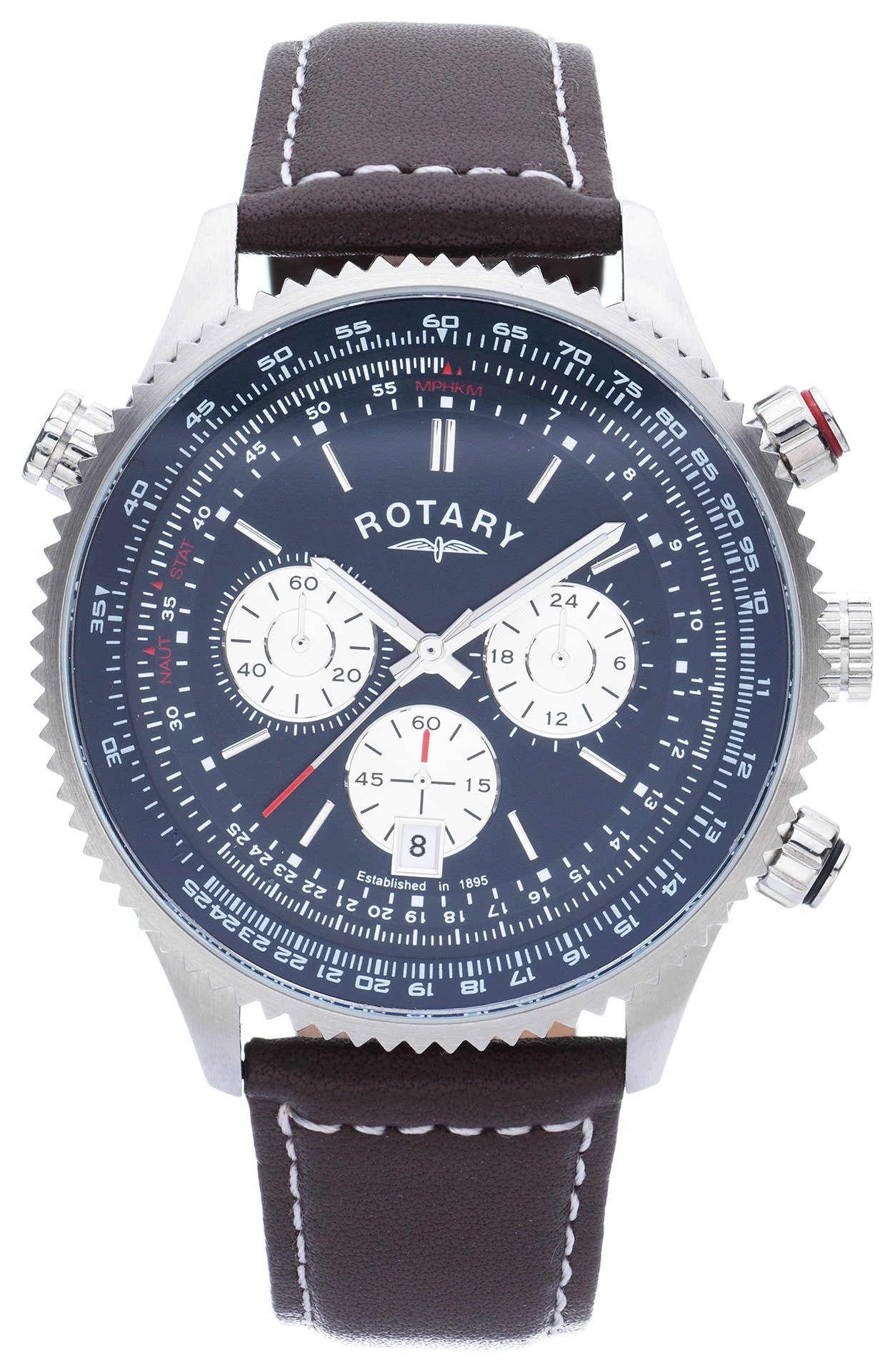 Rotary Men's Stainless Steel Chronograph Leather Strap Watch (4812490 ...