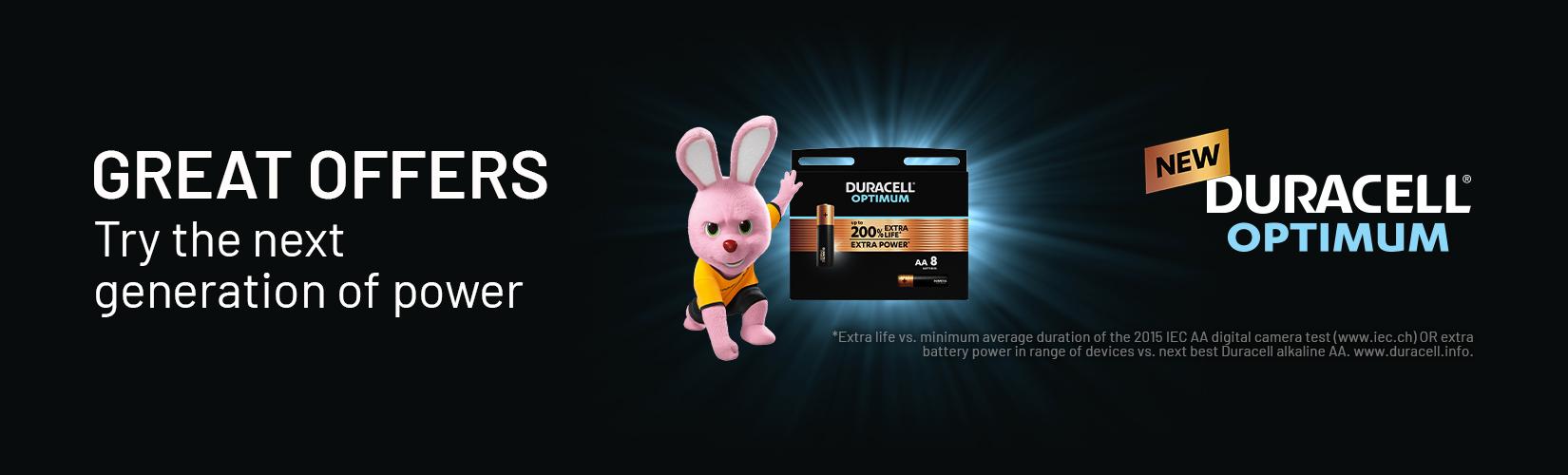 Duracell Optimum. Great offers. Try the next generation of power.