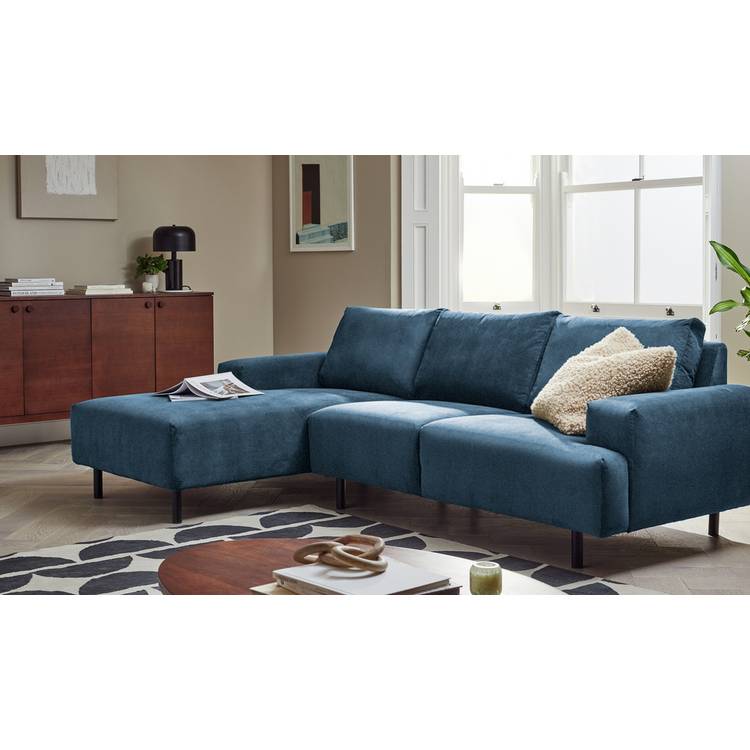 Habitat Julien Velvet Left Hand Corner Chaise Sofa - Navy 0