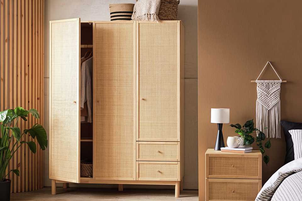 Pine wardrobe and bedside table.