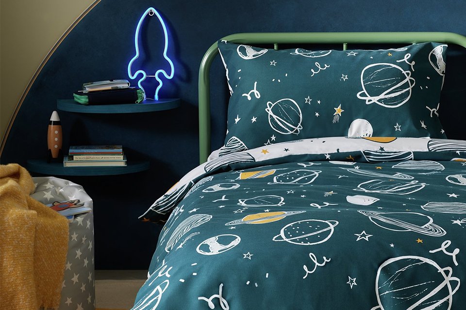 Habitat Cotton Planets Blue Kids Bedding Set.