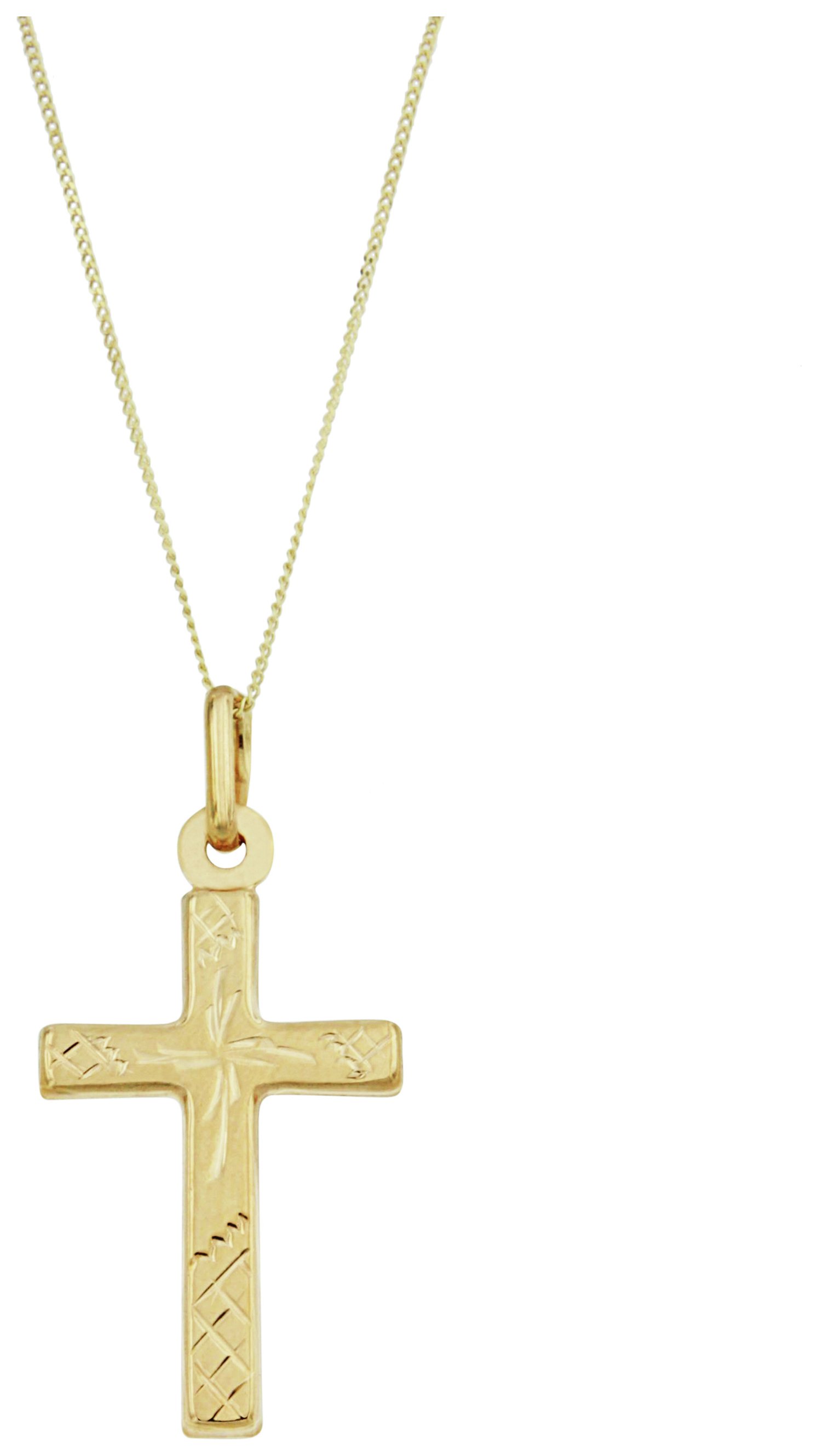 Bracci 9ct Gold Solid Look Cross Pendant Necklace.