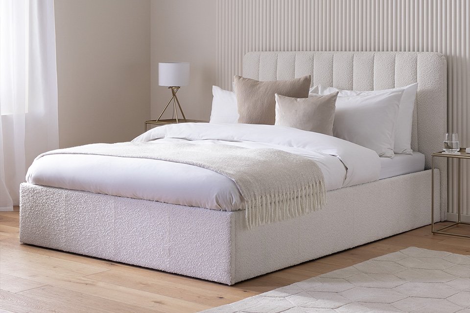 Ah Pandora Otto Double White Boucle bed.
