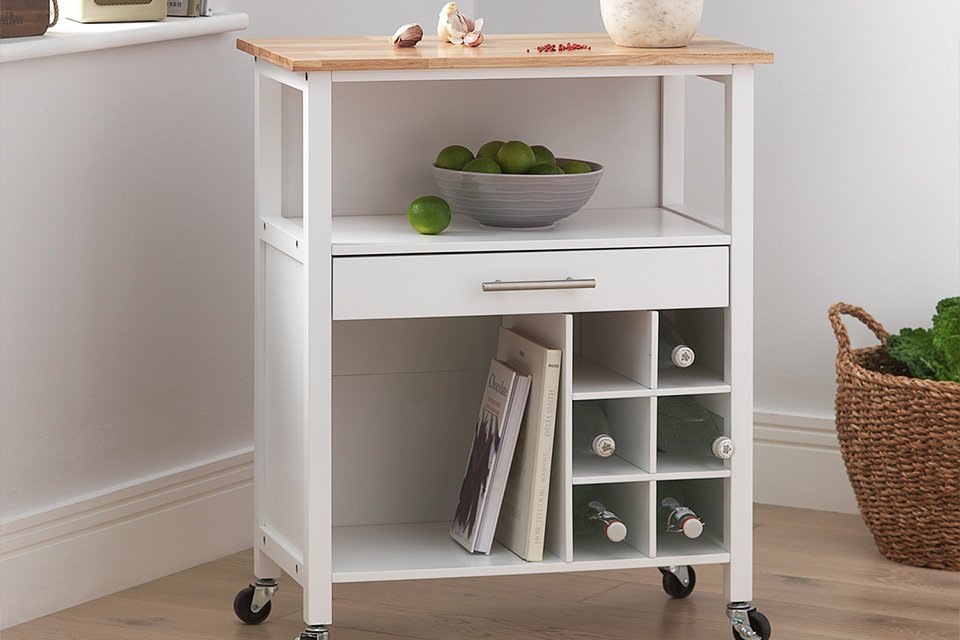 Argos Home Wooden Kitchen Trolley with Wine Rack - White.