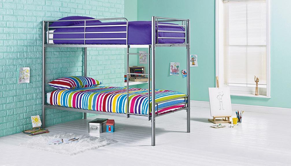 Argos Home Samuel Silver Single Bunk Bed & 2 Kids Mattresses
