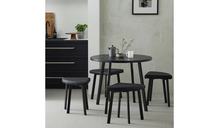 Argos Home Tayla Wood Effect Dining Table & 4 Black Stools