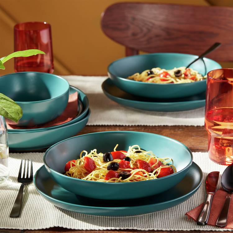 Habitat Matte Glaze 12 Piece Stoneware Dinner Set - Teal 0