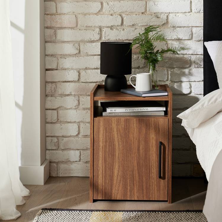 Habitat Oldham 1 Door Bedside Table - Walnut 0