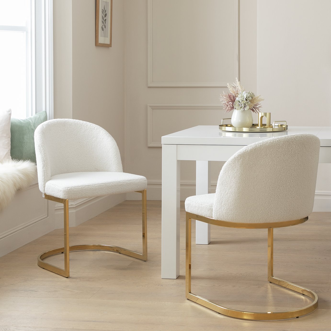 Argos Home Willa Pair of Boucle Dining Chairs - White