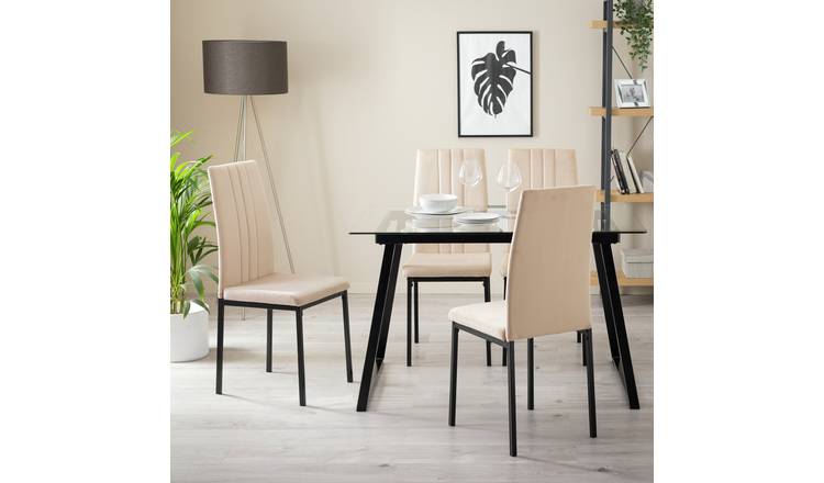 Argos Home Tyrus Glass Dining Table & 4 Natural Chairs