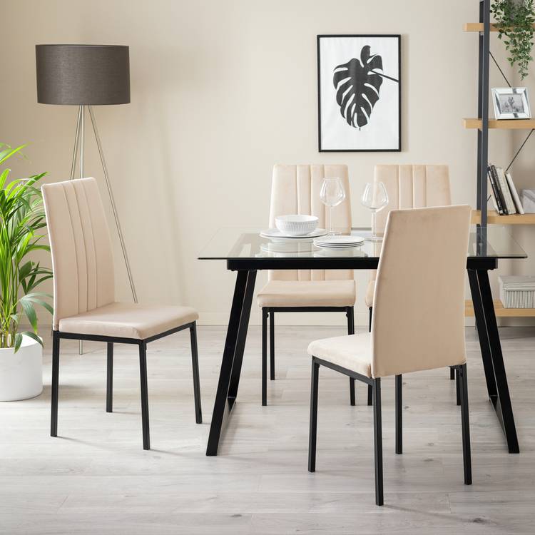 Argos Home Tyrus Glass Dining Table & 4 Natural Chairs 0