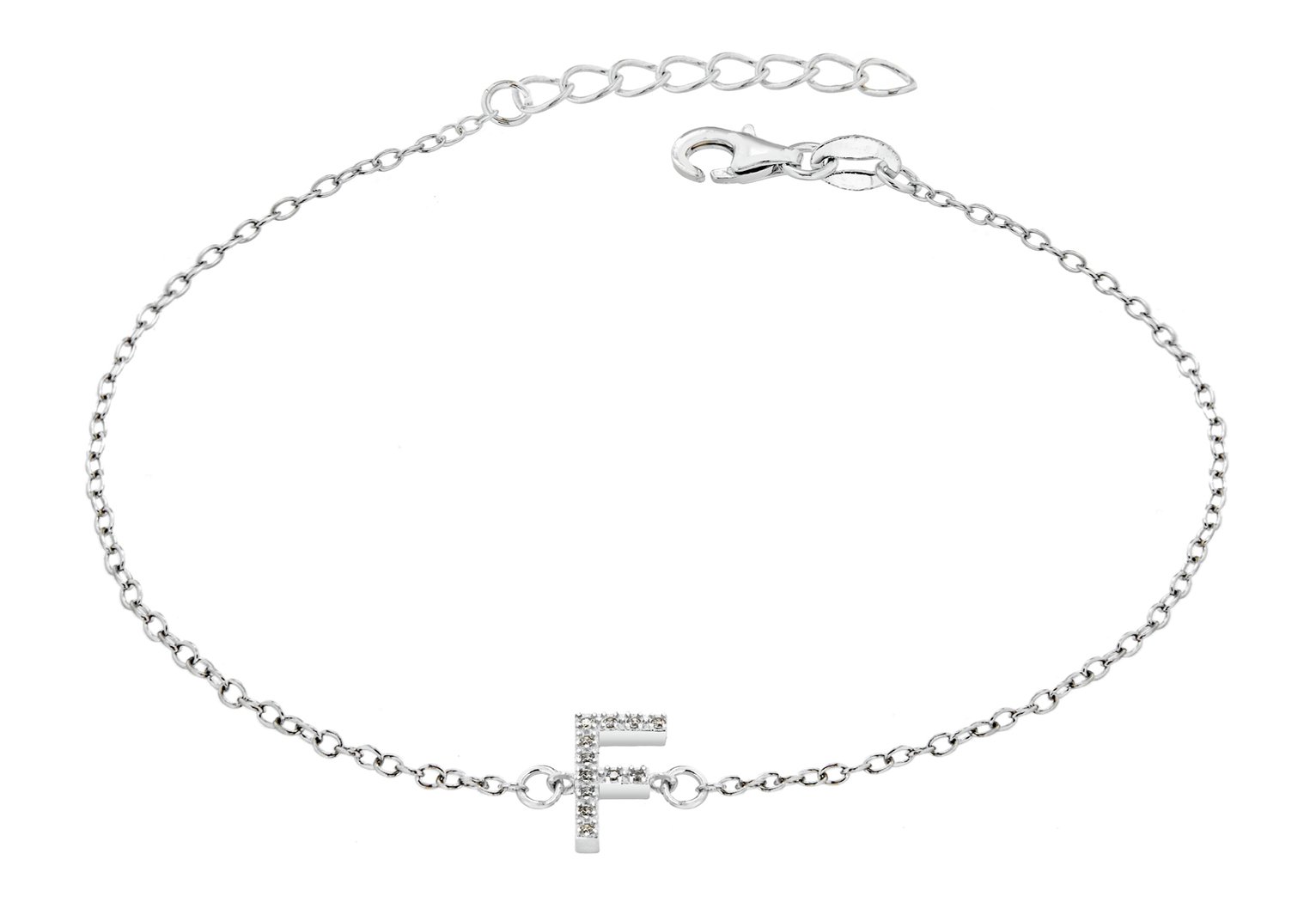 Sterling Silver Cubic Zirconia Initial Bracelet - F