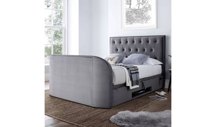 Smart TV Bed Lyon Double Velvet Ottoman TV Bed Frame - Grey