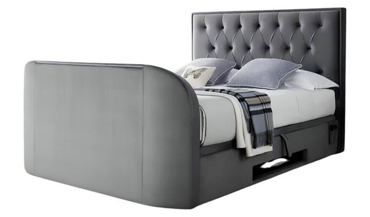 Smart TV Bed Lyon Kingsize Velvet Ottoman TV Bed Frame- Grey