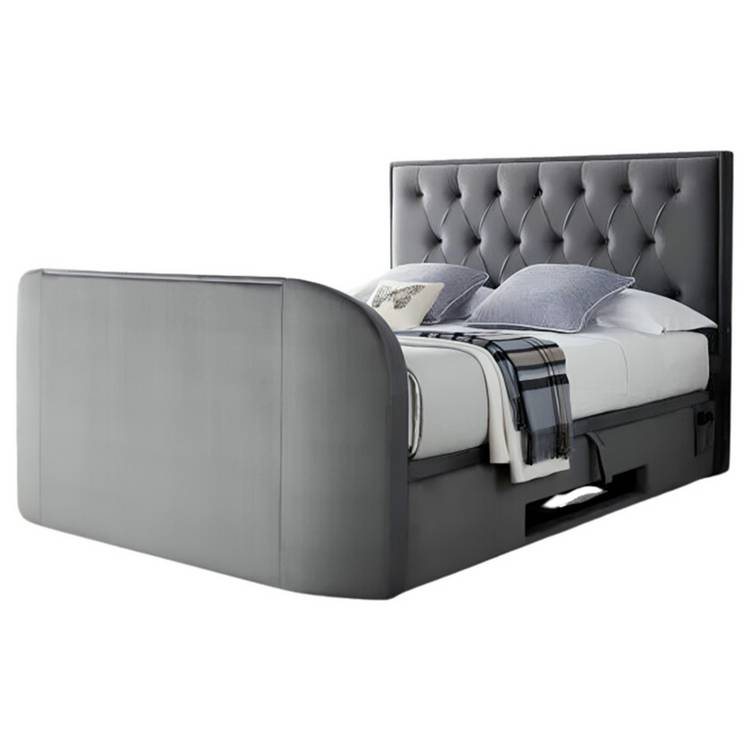 Smart TV Bed Lyon Kingsize Velvet TV Ottoman Bed - Grey 0