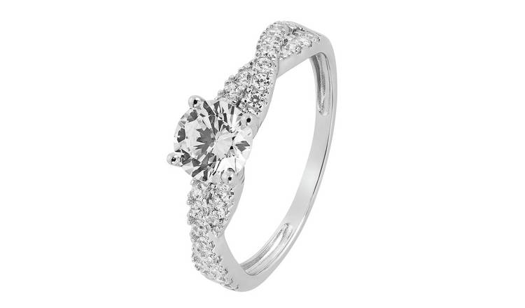 Revere 9ct White Gold Cubic Zirconia Engagement Ring - V