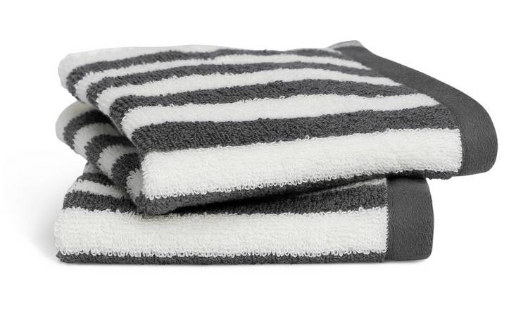 Habitat Grey Stripe 2 Pack Face Cloth 