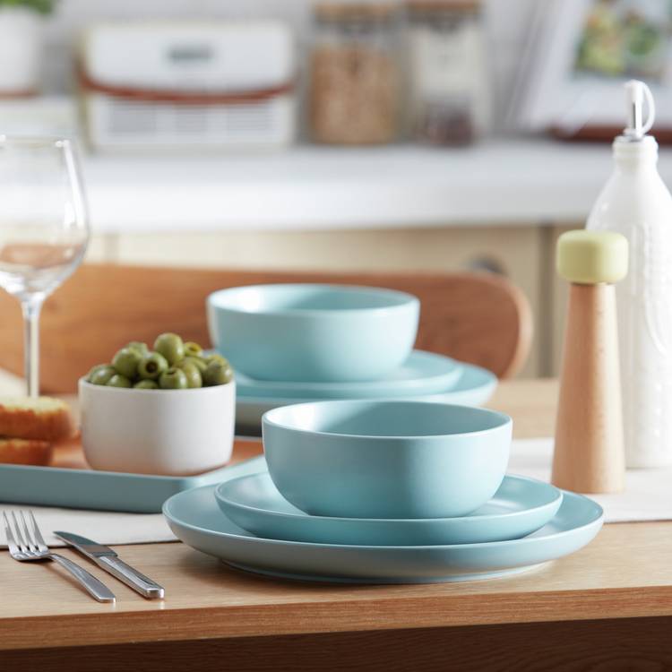 Habitat Matte Glaze 12 Piece Stoneware Dinner Set - Duck Egg 0
