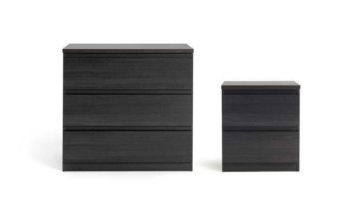 Argos Home Jenson Bedside & 3 Drawer Chest Set - Black Brown