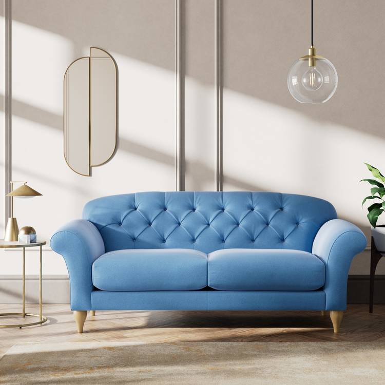 Habitat Brooker Velvet  3 Seater Sofa - Sky Blue - Ash Leg  0