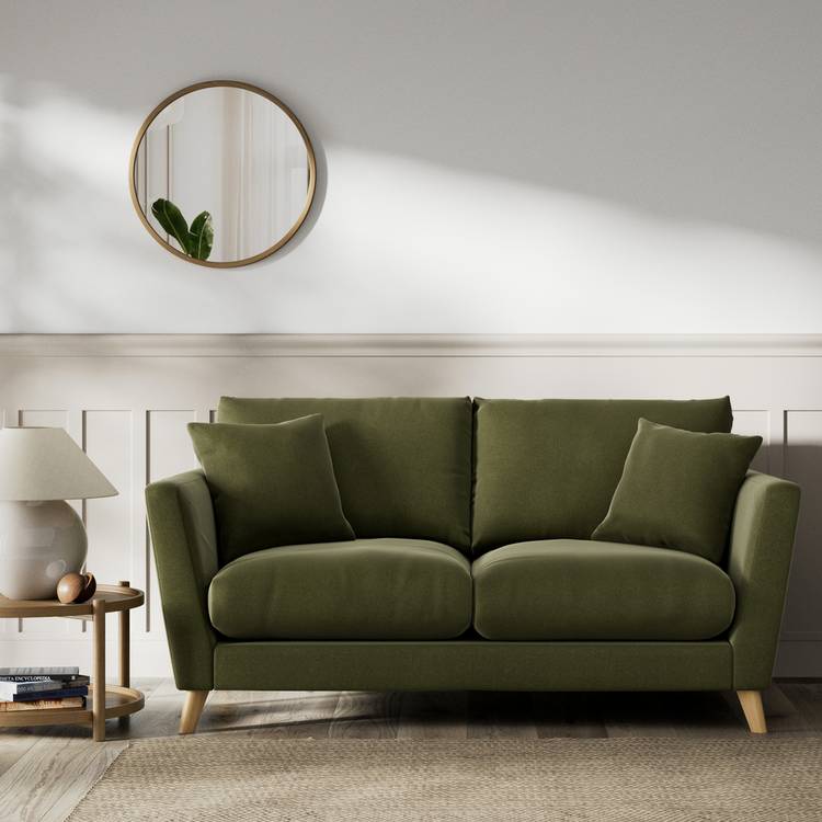 Habitat Lomond Velvet 2 Seater Sofa - Moss Green - Ash Leg 0