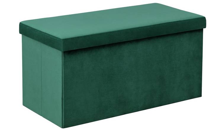 Argos Home Velvet Medium Storage Ottoman - Green