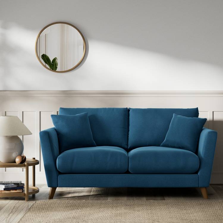 Habitat Lomond Velvet 2 Seater Sofa - Blue - Dark Leg 0