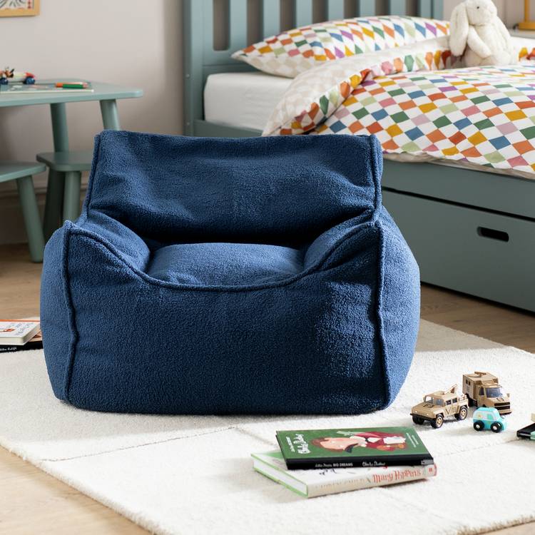 Kaikoo Kids Single Chair Boucle Bean Bag - Blue 0