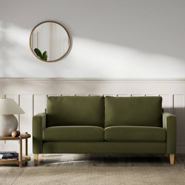 Habitat Flint Velvet 3 Seater Sofa - Moss Green - Ash Leg 0