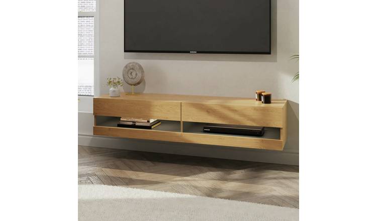 GFW Leon 180cm LED Wall TV Unit - Oak Effect