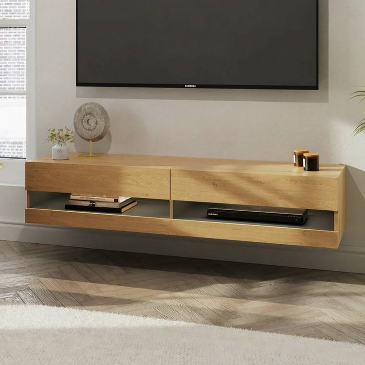 GFW Leon 150cm LED Wall TV Unit - Oak Effect 0